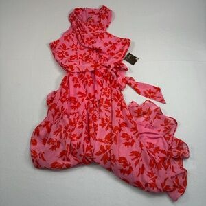 Taylor Floral Crossover Halter Maxi Dress Womens Size 12 Tiered Ruffle Tie Waist